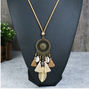 NEW• Zen Bohemian Gold and Cream Pendant Necklace